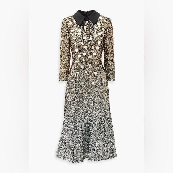 $650•Badgley Mischka•Gold & Silver Sequin Ombre Collared Dress•NEW! - Picture 7 of 17